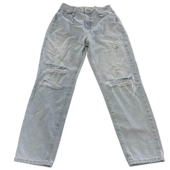 Zara Jeans Womens 4 Blue Light Wash Distressed Ripped High Rise Mom Denim Pants - Picture 1 of 9
